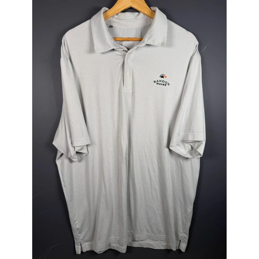 Under Armour Bandon Dunes Golf Polo Shirt Mens 2XL White Grey Striped HeatGear